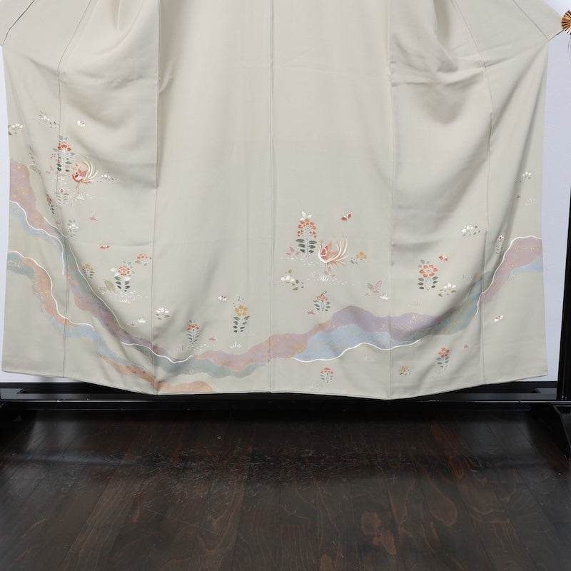 Japanese kimono used <houmongi>-size M silk 100% silk /T95