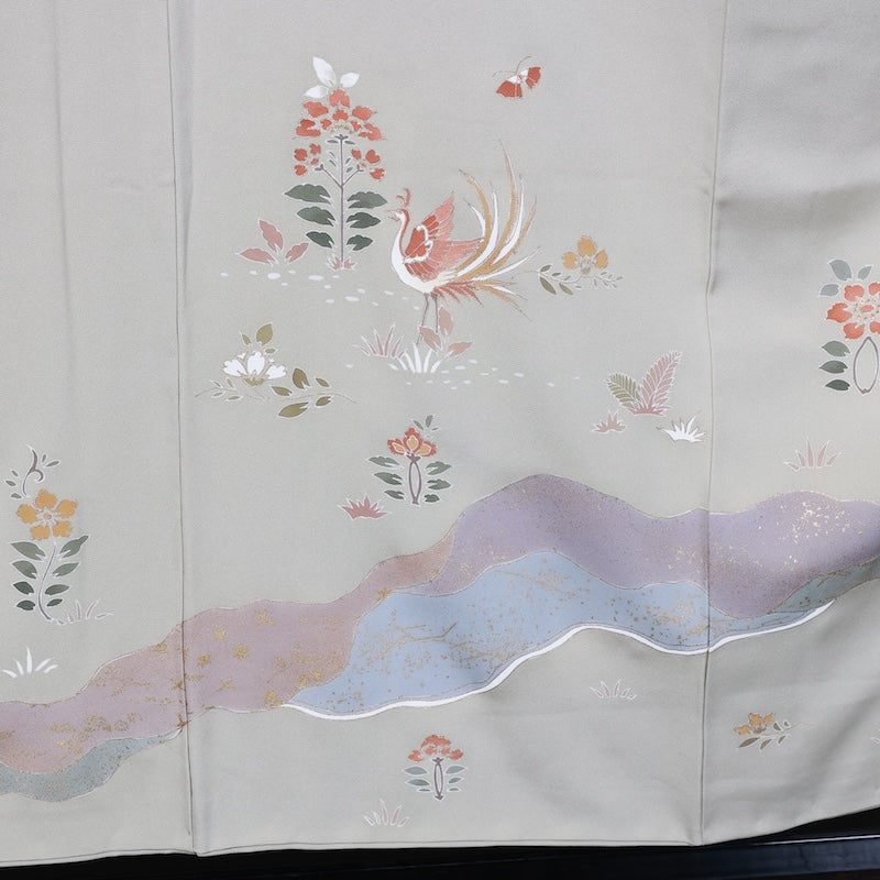 Japanese kimono used <houmongi>-size M silk 100% silk /T95