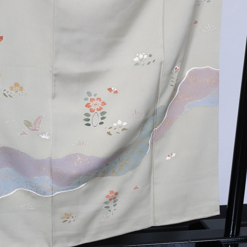 Japanese kimono used <houmongi>-size M silk 100% silk /T95