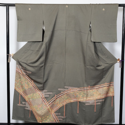 Japanese kimono used <irotome>-size M silk 100% silk /T80