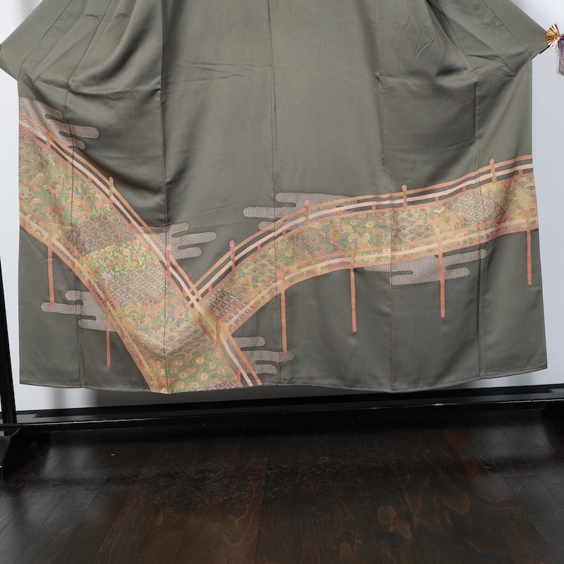 Japanese kimono used <irotome>-size M silk 100% silk /T80