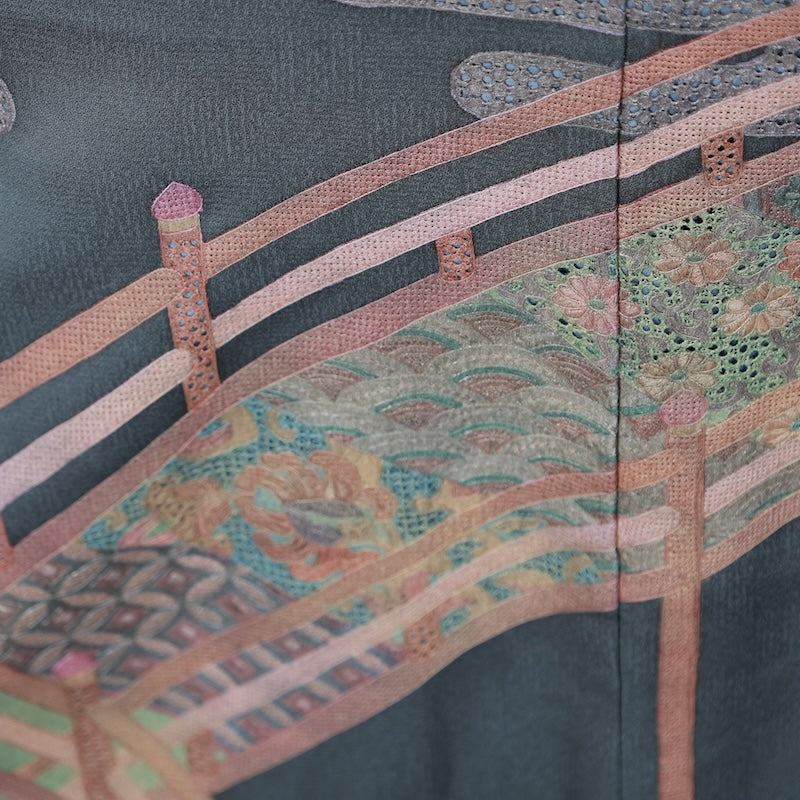 Japanese kimono used <irotome>-size M silk 100% silk /T80