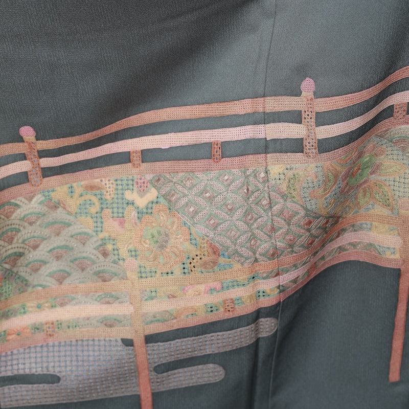 Japanese kimono used <irotome>-size M silk 100% silk /T80