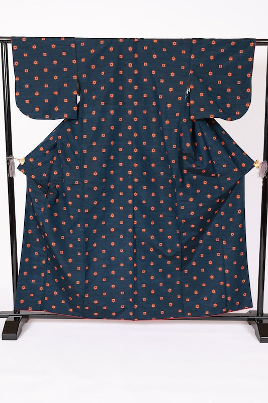 Japanese kimono used <Tsumugi> L-size silk 100% /B1140