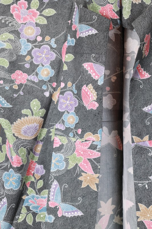 Komon kimono gray butterfly /R545