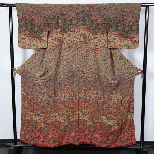 Japanese kimono used <houmongi>-size L silk 100% silk /T86