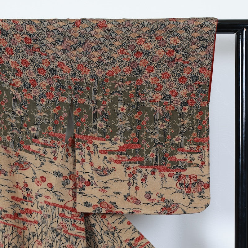 Japanese kimono used <houmongi>-size L silk 100% silk /T86