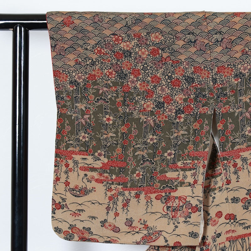 Japanese kimono used <houmongi>-size L silk 100% silk /T86