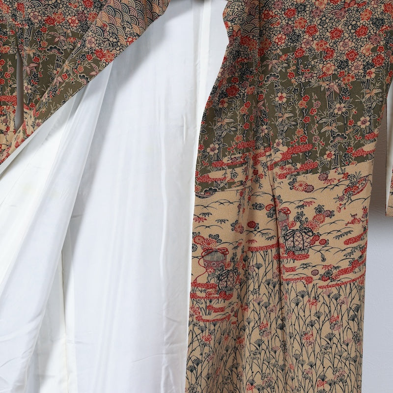 Japanese kimono used <houmongi>-size L silk 100% silk /T86