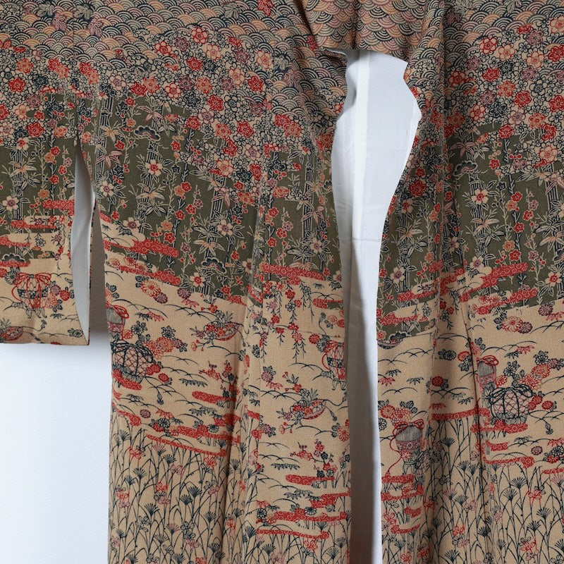 Japanese kimono used <houmongi>-size L silk 100% silk /T86
