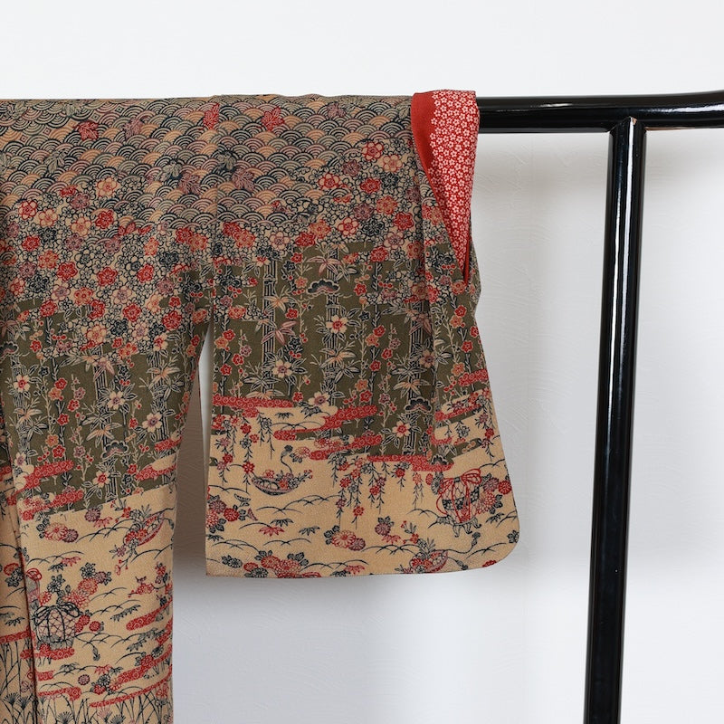 Japanese kimono used <houmongi>-size L silk 100% silk /T86
