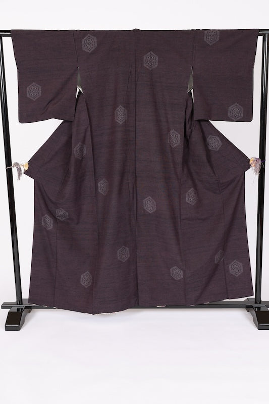 Japanese kimono used <Tsumugi> L-size silk 100% /B1133