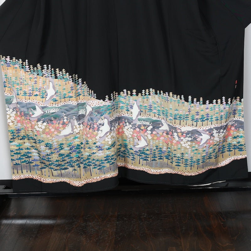 Japanese kimono used <Kurotomesode> Msize silk 100% /T79