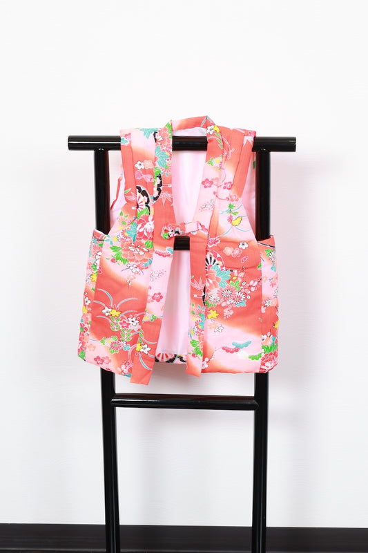 Kids girl Japanese kimono used <Hihu coat> silk 100% /T54