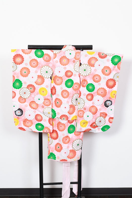 Baby girl Japanese kimono used <Hitotsumi> silk 100% /B51