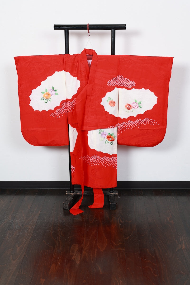 Baby girl Japanese kimono used <Hitotsumi> silk 100% /B50