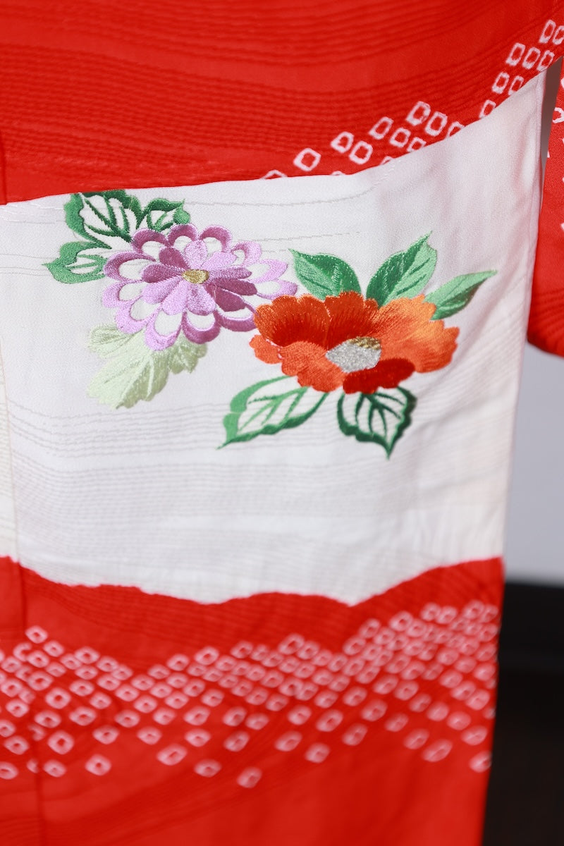 Baby girl Japanese kimono used <Hitotsumi> silk 100% /B50
