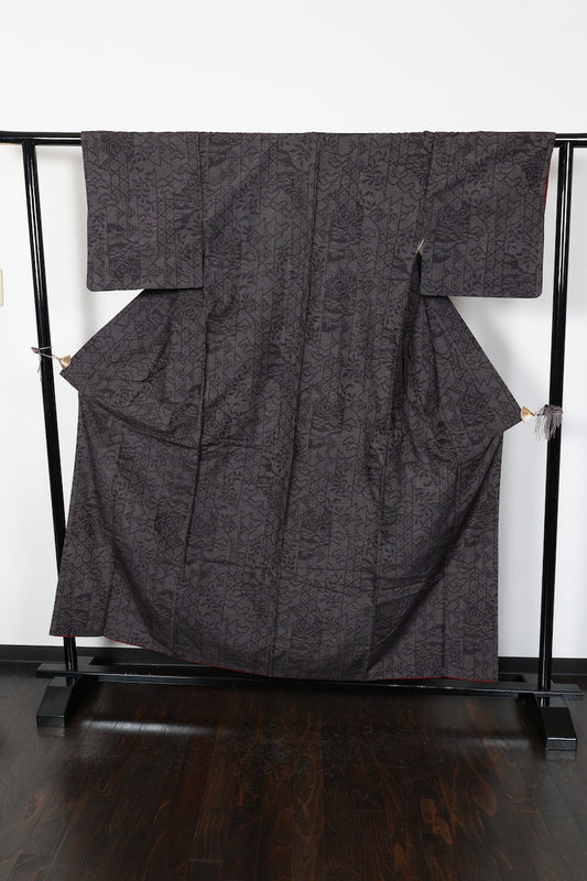 Tsumugi kimono indigo white pre-owned /R609
