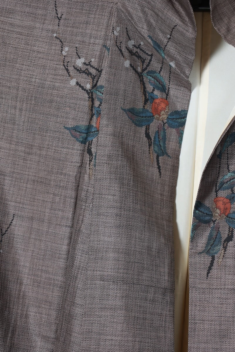 Tsumugi kimono Indigo brown shade flower pre-owned /R608