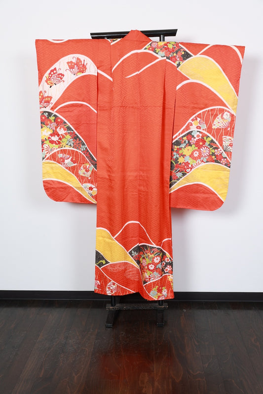 Kids girl Japanese kimono used <Yotsumi> silk 100% /B49