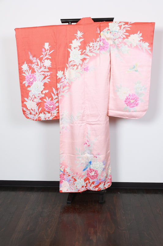 Kids girl Japanese kimono used <Yotsumi> silk 100% /B45
