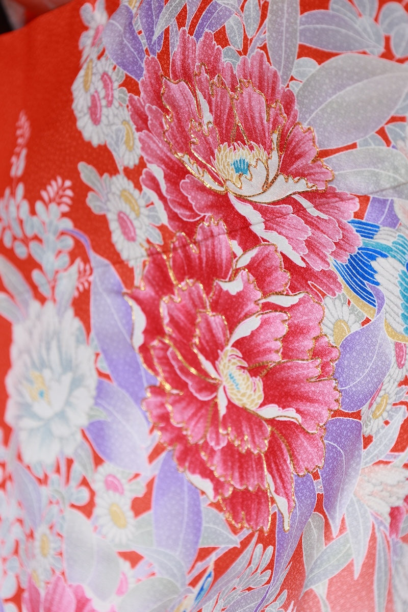 Kids girl Japanese kimono used <Yotsumi> silk 100% /B45