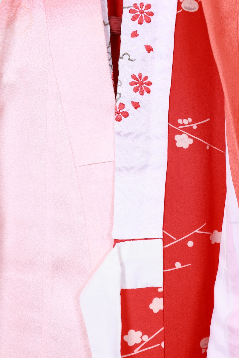 Kids girl Japanese kimono used <Yotsumi> silk 100% /B45