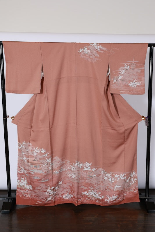 Japanease kimono used(Houmongi) L-size 100% silk /A492