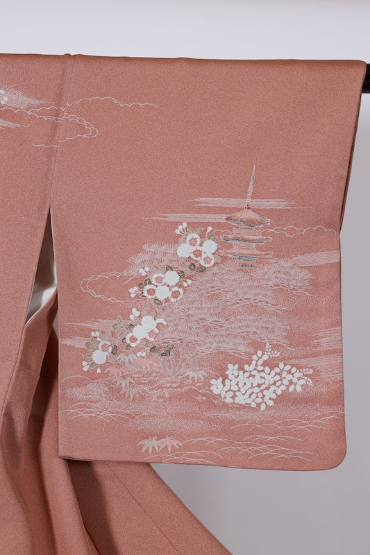 Japanease kimono used(Houmongi) L-size 100% silk /A492