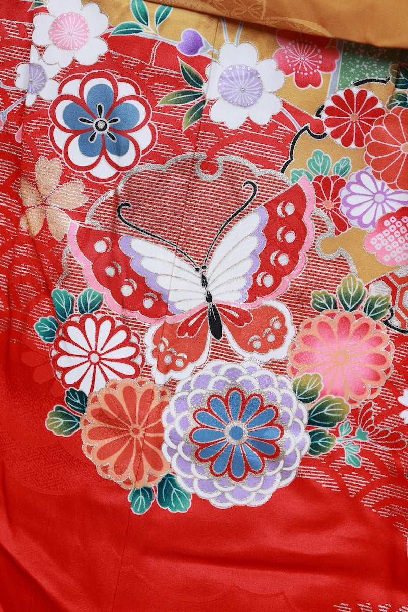 Kids girl Japanese kimono used <Yotsumi> silk 100% /B44