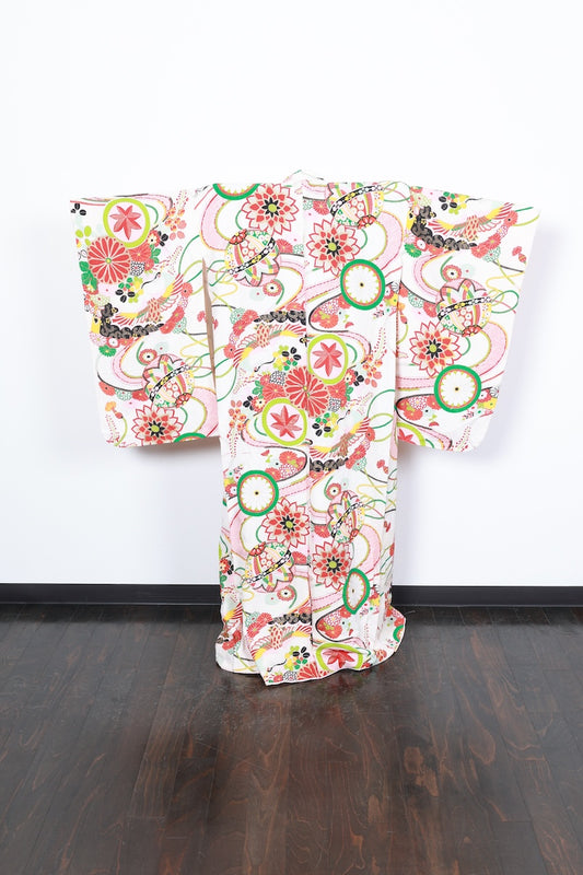 Kids girl Japanese kimono used <Yotsumi> silk 100% /B43