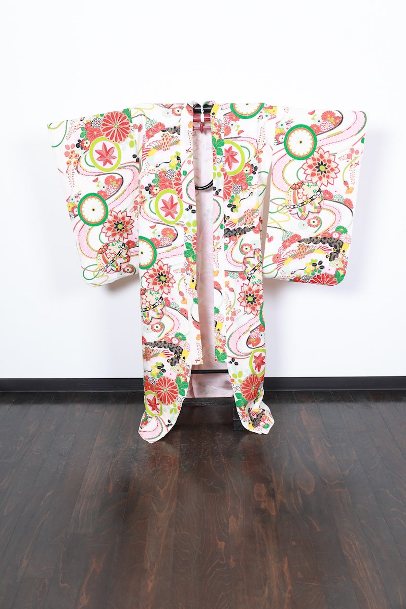 Kids girl Japanese kimono used <Yotsumi> silk 100% /B43