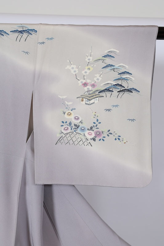 Japanease kimono used(Houmongi) M-size 100% silk /A491