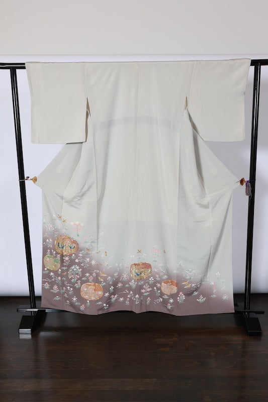 Used kimono (Irotomesode) L-size 100% silk / B481