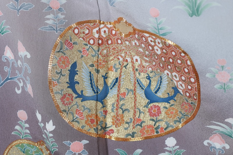 Used kimono (Irotomesode) L-size 100% silk / B481