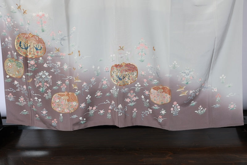 Used kimono (Irotomesode) L-size 100% silk / B481
