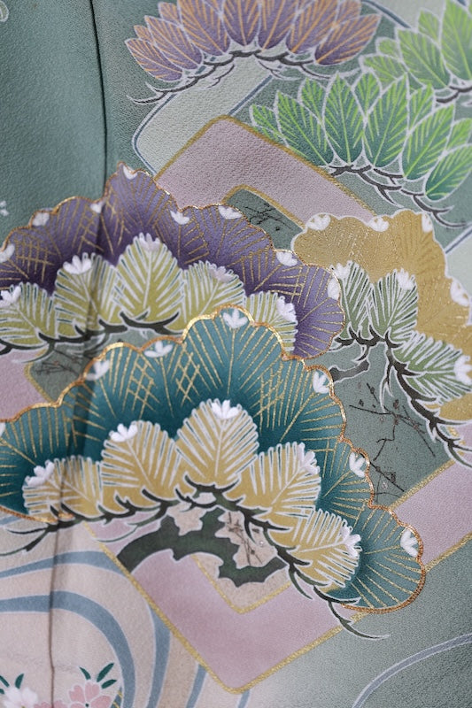 Used kimono (Irotomesode) L-size 100% silk / A484