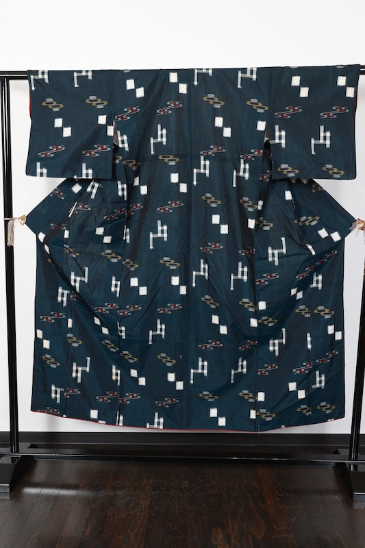 Japanese kimono used <Komon> Ssize polyester washable /T146