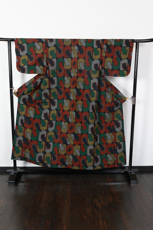 Komon kimono black Reddish-brown pre-owned/R615