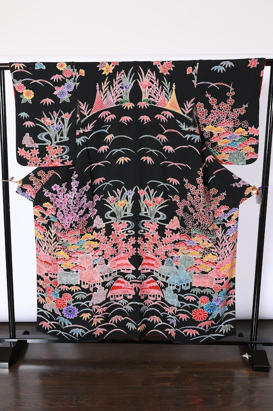 Japanease kimono used(Houmongi) M-size 100% silk /A486