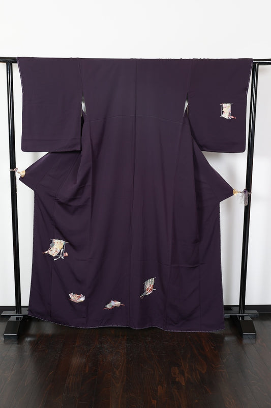 Tsukesage kimono purple brown embroidery New, unused item /R617