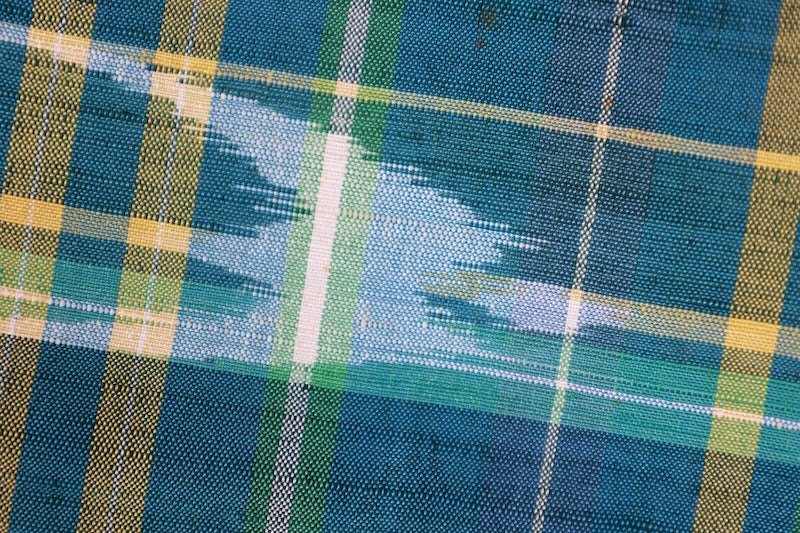 Tsumugi kimono green blue Hand-woven pre-owned /R641