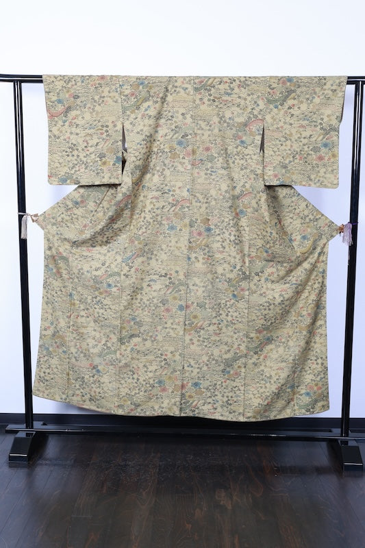 Japanese kimono used <Tsumugi> Msize silk 100% /T204