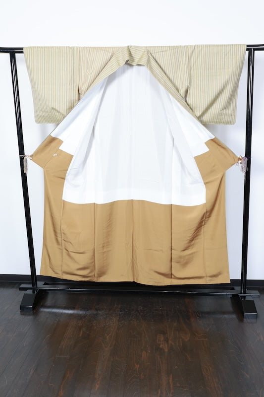 New Unused Japanese kimono <Tsumugi> Msize silk 100% /T203