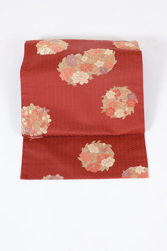 Nagoya-obi sash belt reddish-brown gold pre-owned /AZ159