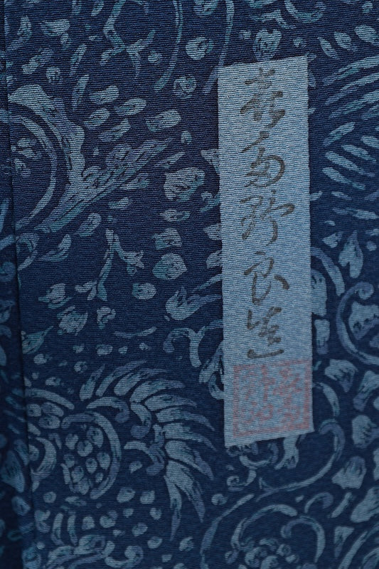 Japanease kimono New Edo komon, unused, indigo dyed, Sarasa, artist silk A066