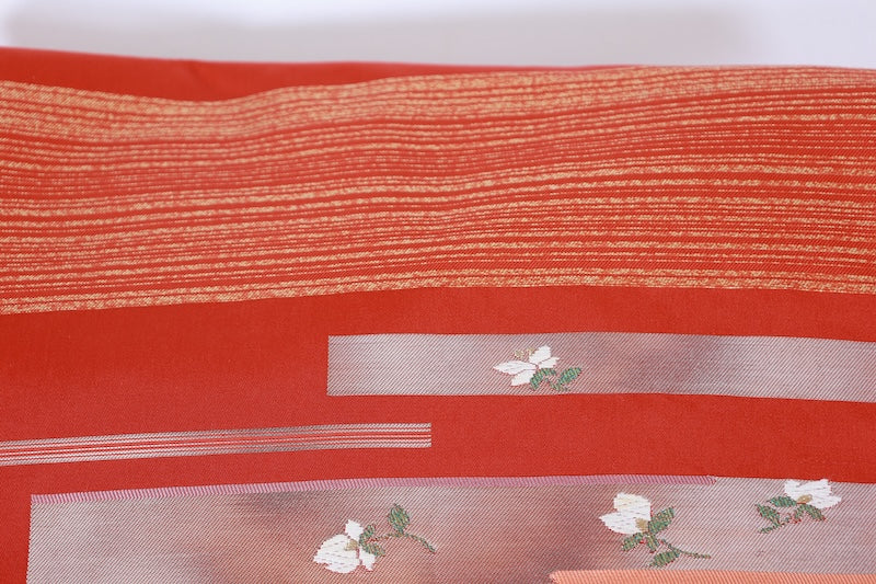 Nagoya-obi sash belt red gold silver pre-owned /AZ158