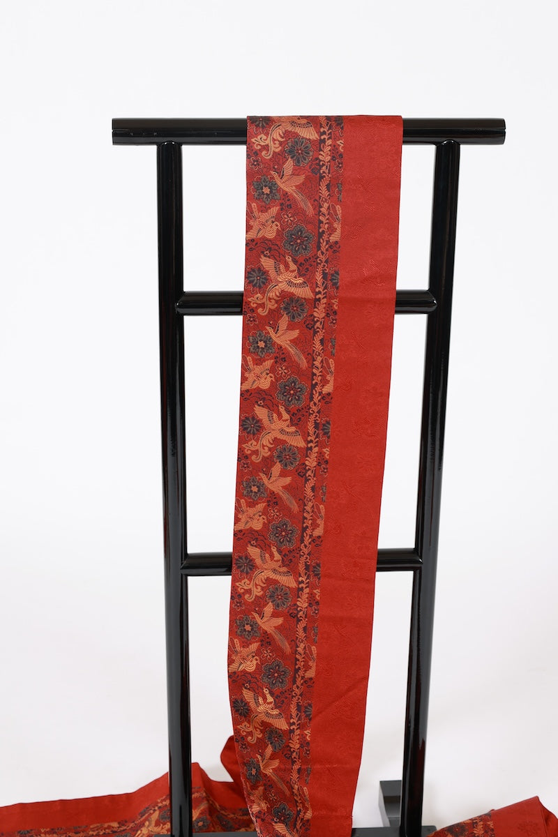Nagoya-obi sash belt red brown pre-owned /Az157
