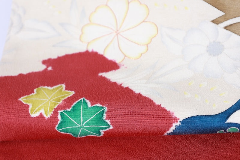 Nagoya-obi sash. belt indigo red green white Hand-drawn /AZ155
