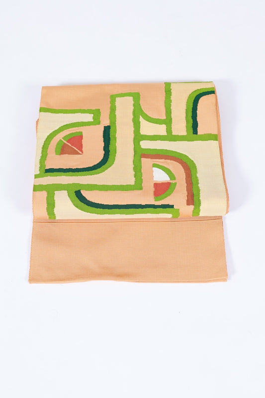 Nagoya-obi sash belt orange green red pre-owned /AZ154